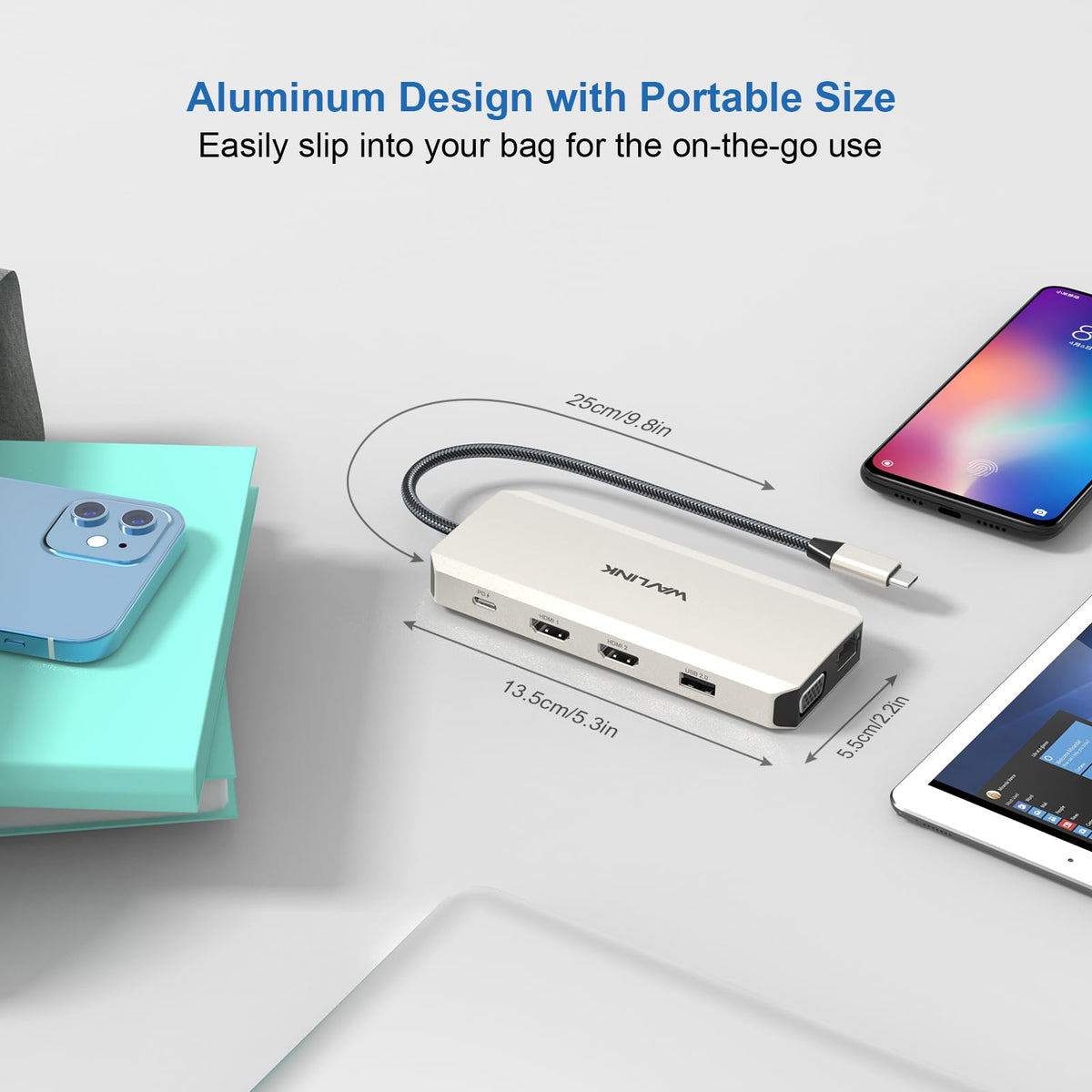 WAVLINK dock on desk with laptop and monitors illustrating organized workspace