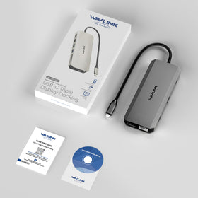 WAVLINK placed on a home office desk powering laptop, monitors and accessories
