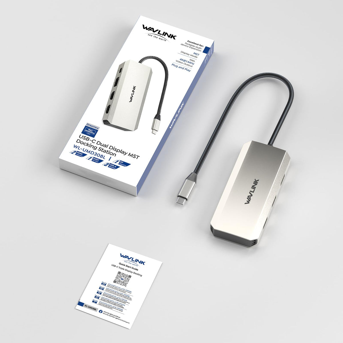 WAVLINK retail box and warranty card showcasing included support benefit