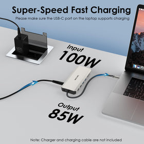 WAVLINK dock power delivery label indicating up to 85W laptop charging
