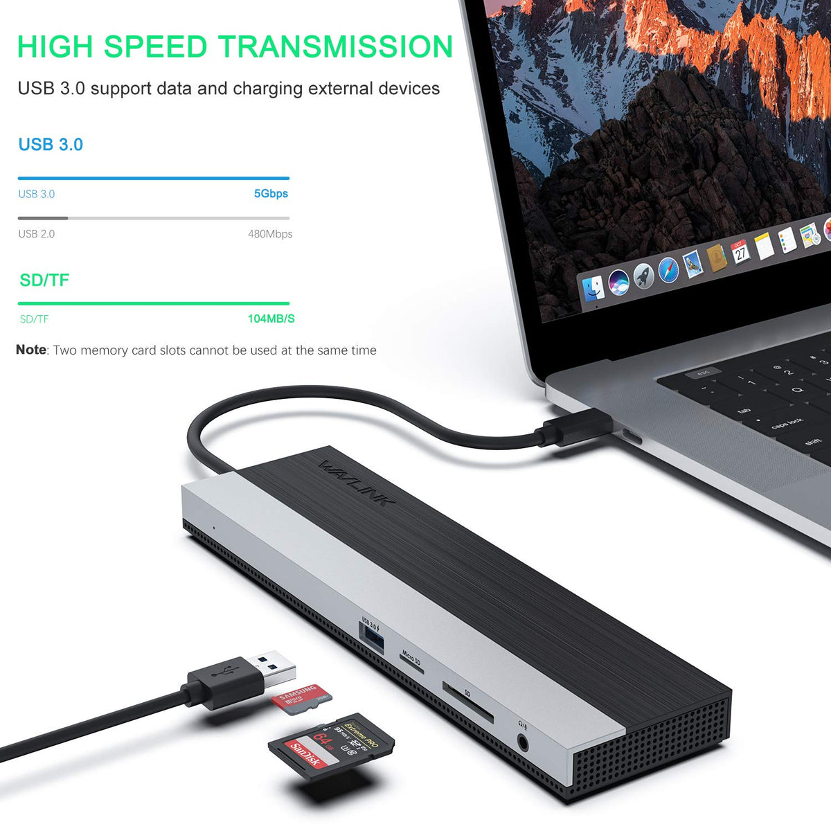 WAVLINK with SD and microSD cards inserted enabling quick photo and video offload