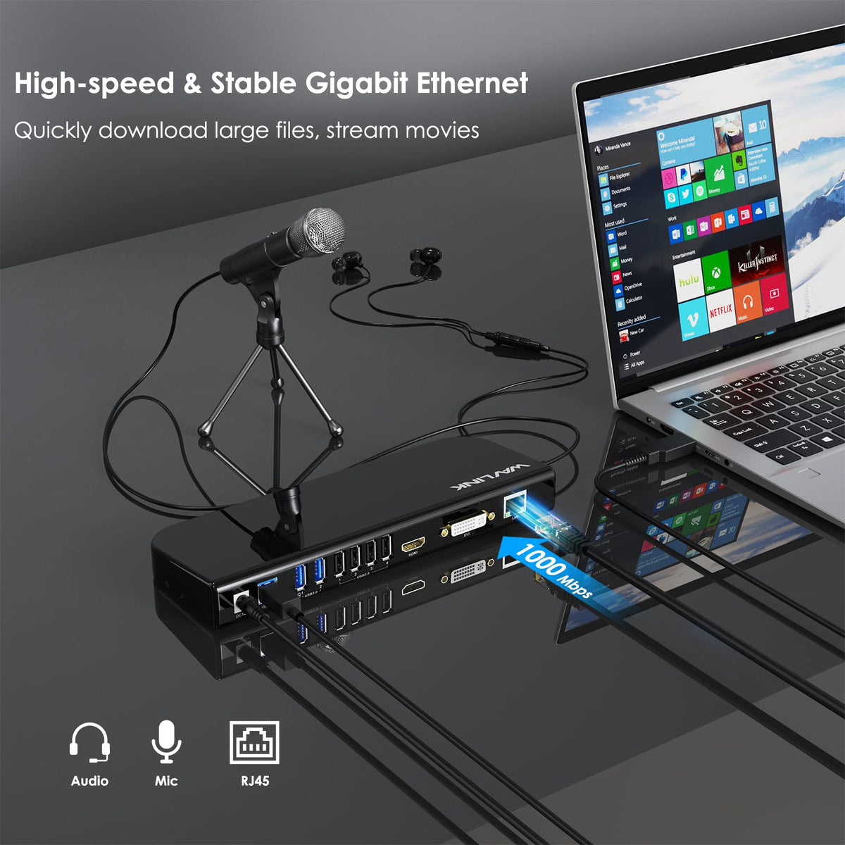 WAVLINK dual-monitor setup suitable for presentations and collaboration.