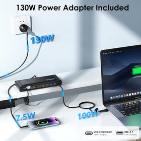 WAVLINK docking station 100W PD charging keeps laptops powered.