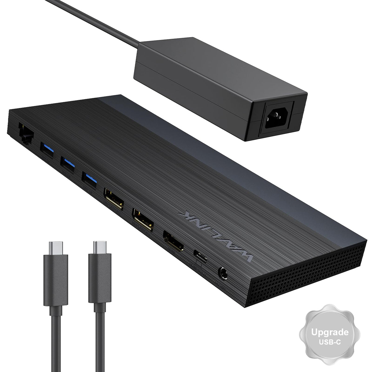 WAVLINK docking station with a three-monitor setup for enhanced productivity