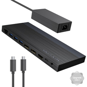 WAVLINK docking station with a three-monitor setup for enhanced productivity