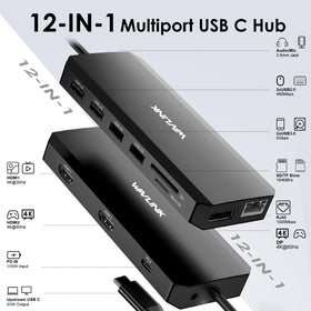 WAVLINK ports close-up highlighting HDMI, DisplayPort, USB and Ethernet benefits