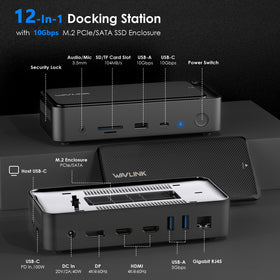 WAVLINK docking station back ports emphasizes extensive connectivity for expanding workspace