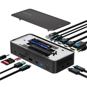 WAVLINK docking station front ports view highlighting quick access to USB and video outputs