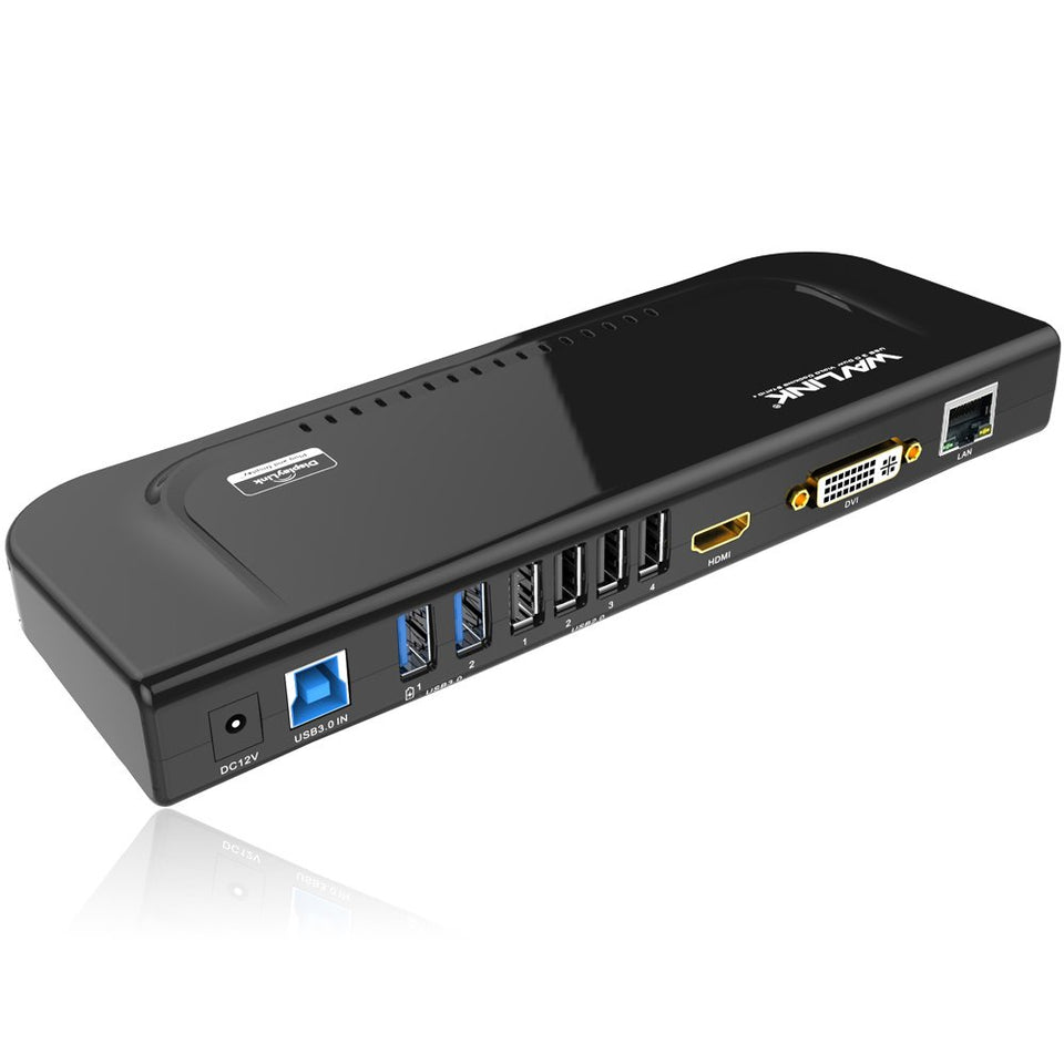 WAVLINK docking station front view showing accessible ports for quick setup