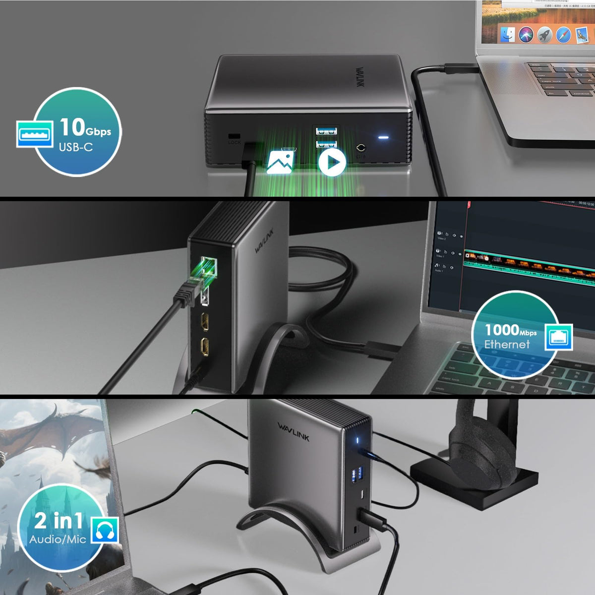 WAVLINK plug‑and‑play setup on a Windows PC