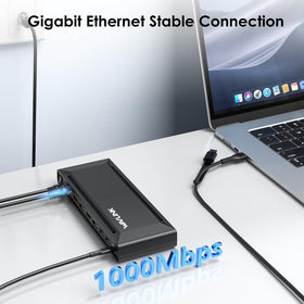 WAVLINK docking station USB-C ports for fast data and peripherals.
