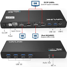 WAVLINK docking station with six USB 3.0 ports for fast peripheral transfers.