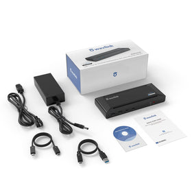 WAVLINK docking station organizing a desktop with multiple screens.