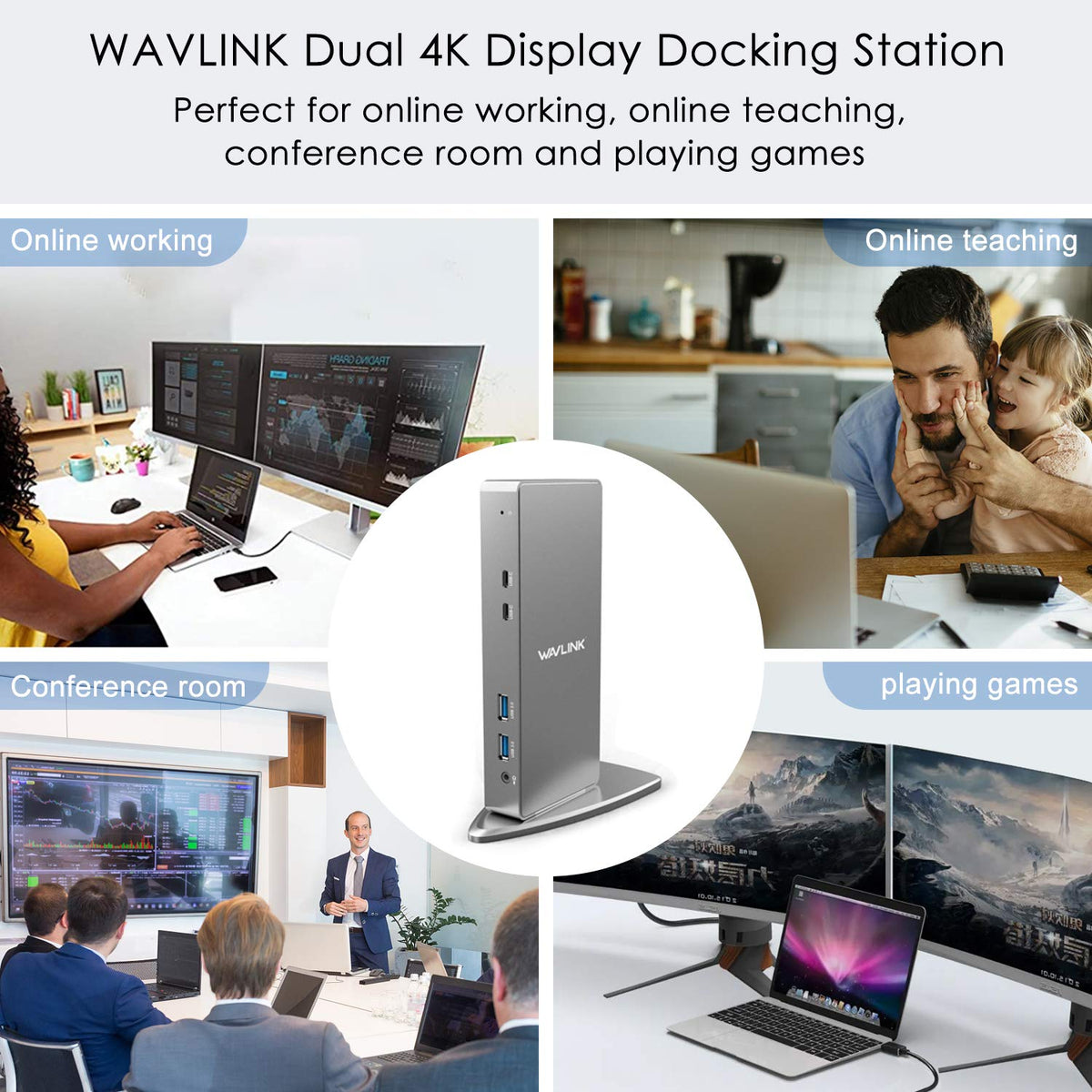 WAVLINK dock packaging includes essential cables for immediate setup.