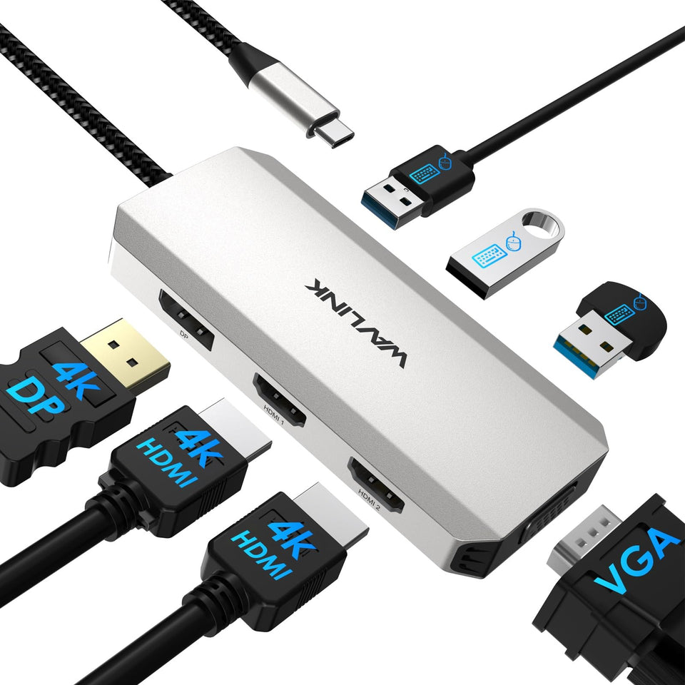 WAVLINK front view of docking station showing all ports and compact design benefit