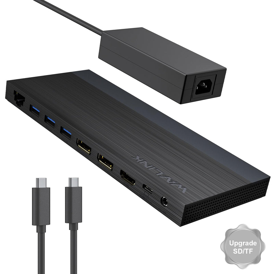 WAVLINK laptop docking station with three monitors for expanded desktop workspace