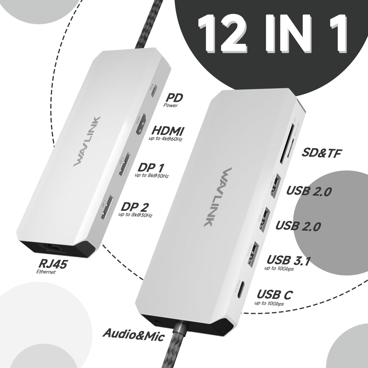 WAVLINK close-up of docking station ports delivering easy connection access