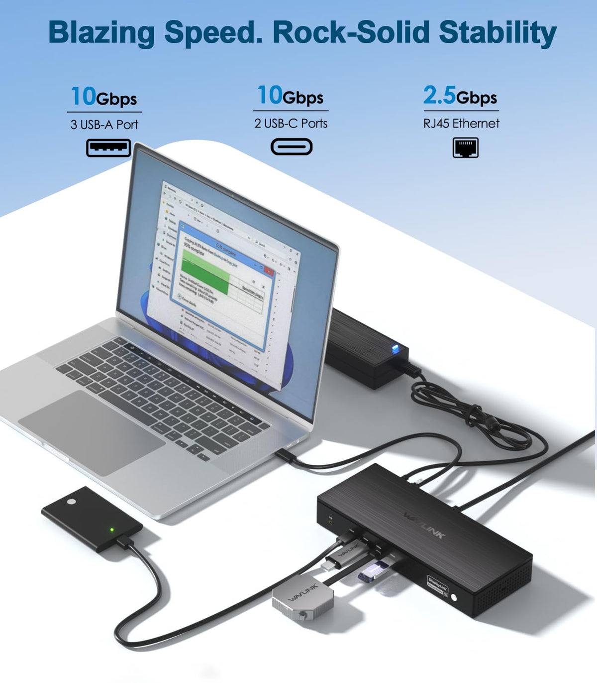 WAVLINK Pro DL7400 2.5Gbps Ethernet for fast wired networking.