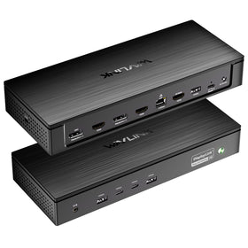 WAVLINK Pro Docking Station DL7400 five-monitor setup for enhanced productivity.