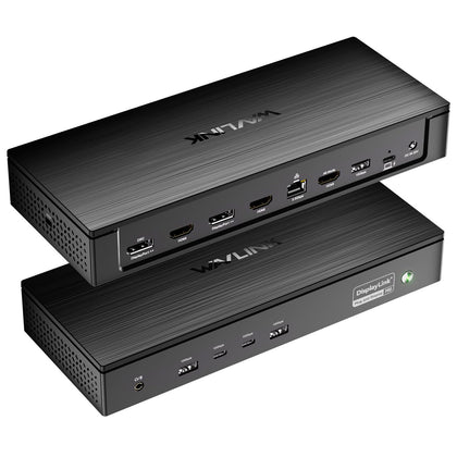 WAVLINK Pro Docking Station DL7400 five-monitor setup for enhanced productivity.