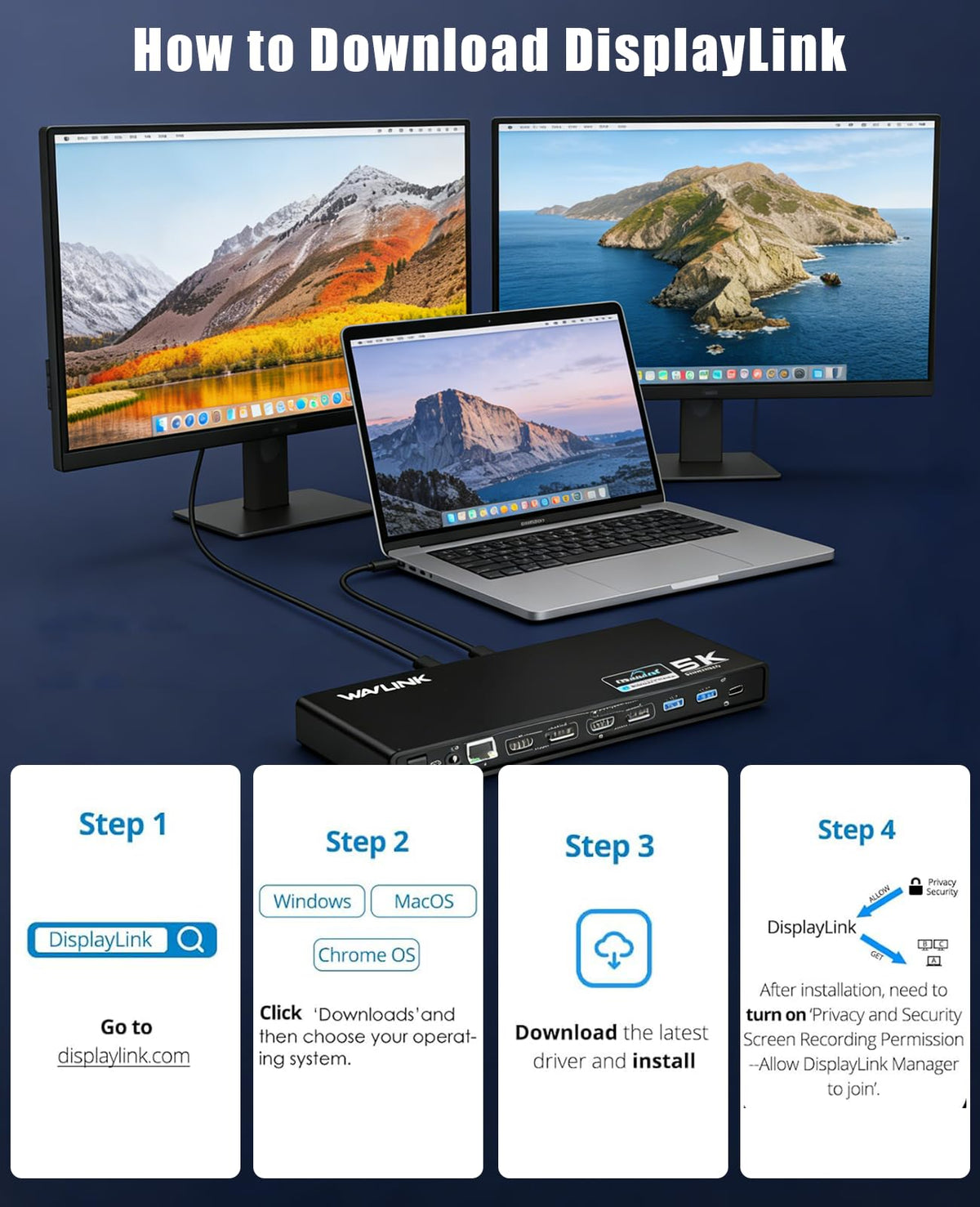 WAVLINK Pro 4K60Hz dock Ethernet and USB 3.0 for peripherals.