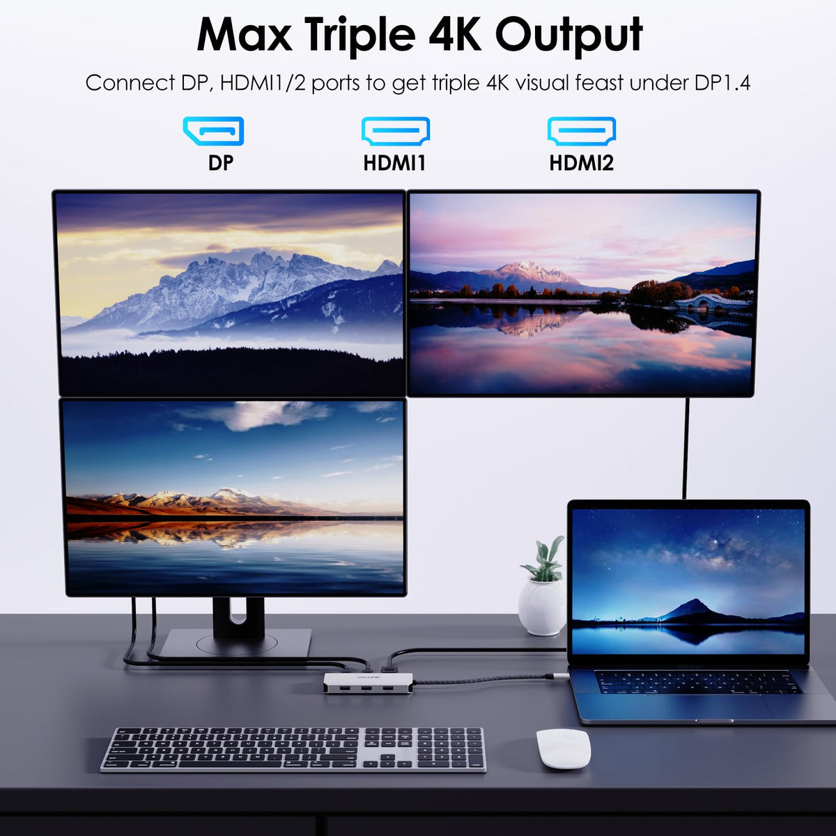 WAVLINK side profile with attached USB-C cable showing tidy single-cable setup