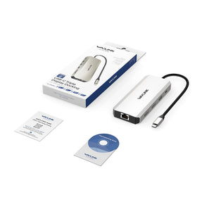 WAVLINK docking station next to laptop to show scale and portability