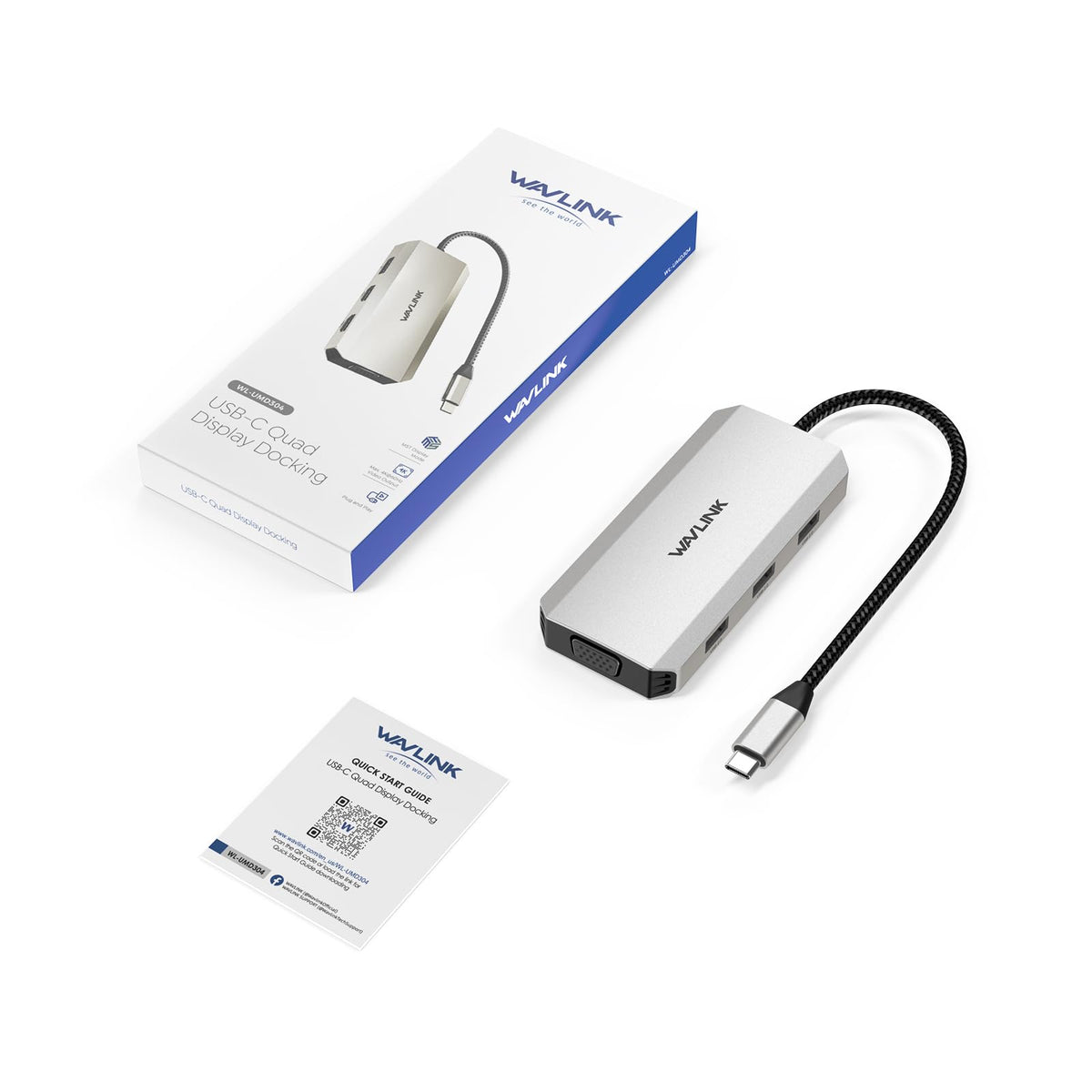 WAVLINK size comparison next to laptop showing compact footprint for desks