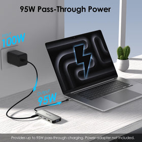 WAVLINK beside a laptop showing compact scale and space-saving desktop advantage