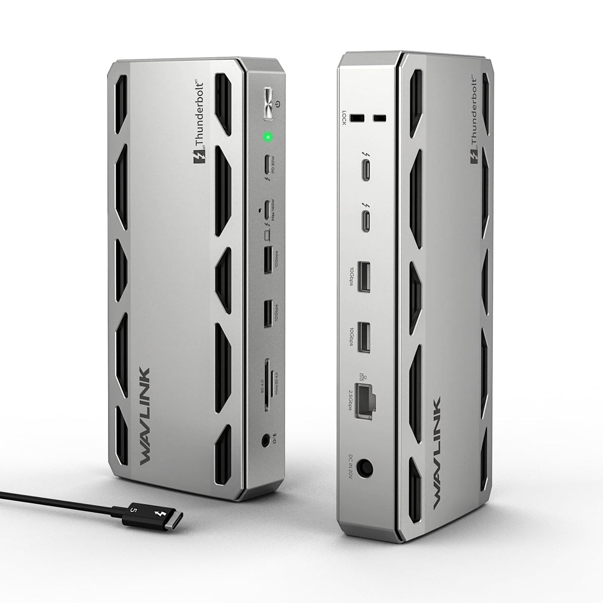 WAVLINK TB5 Dock front view with full port array for connectivity