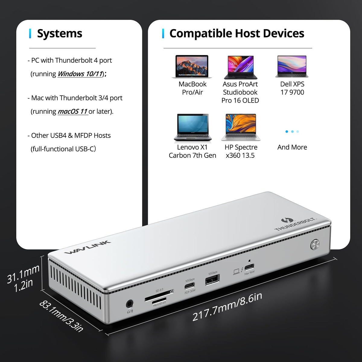 WAVLINK Thunderbolt 4 Dock office workspace with multiple peripherals connected