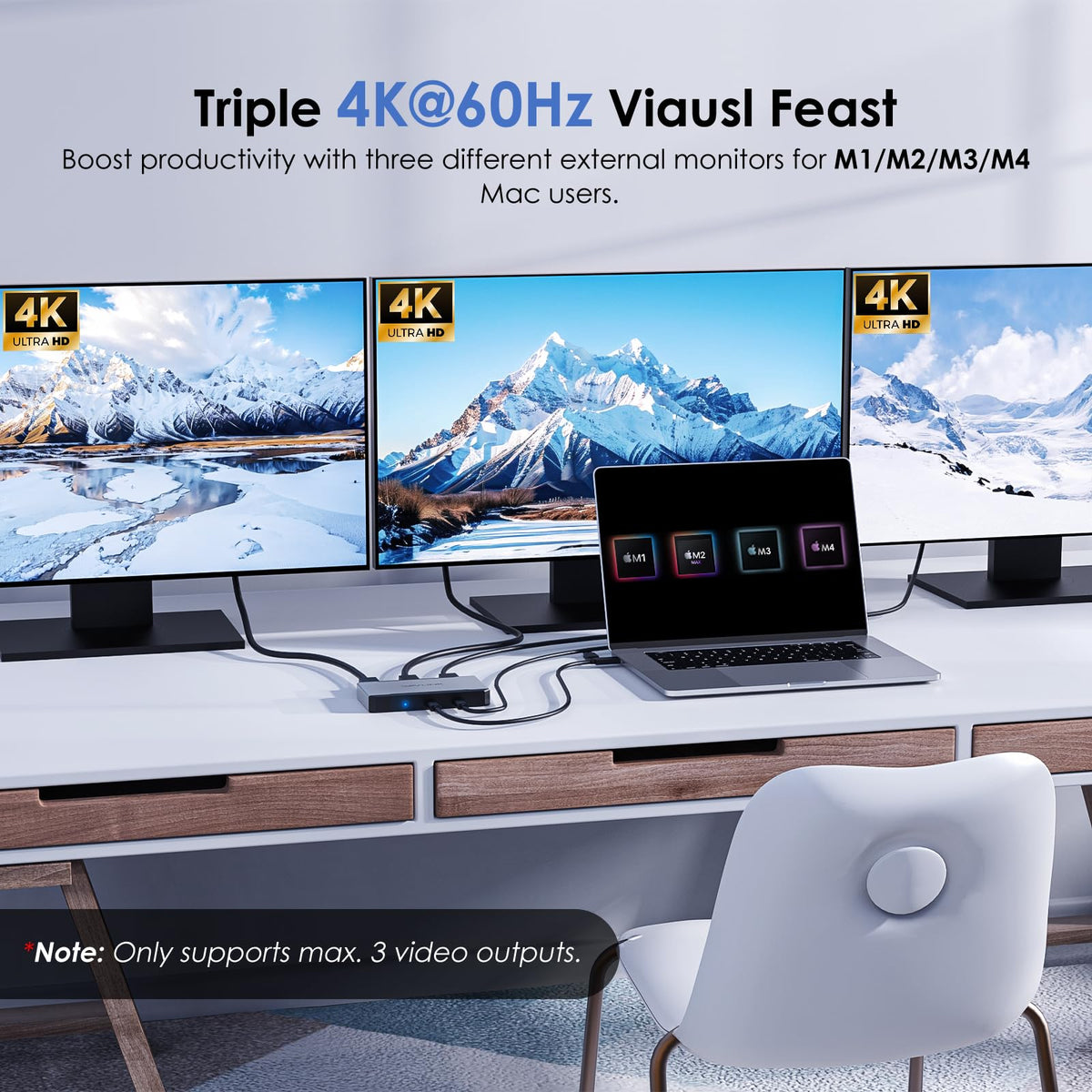 WAVLINK 4K60 output ports highlighted for high-resolution multi-display setup.