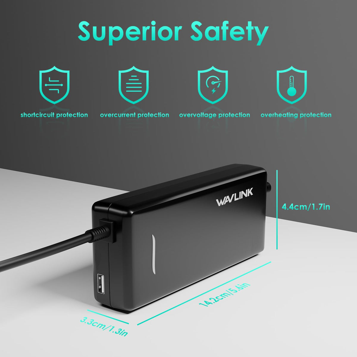 WAVLINK universal laptop charger works with MacBook, Dell, Samsung.