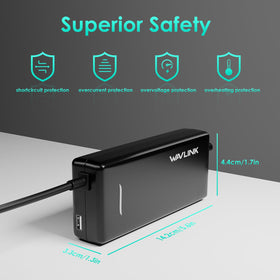 WAVLINK universal laptop charger works with MacBook, Dell, Samsung.