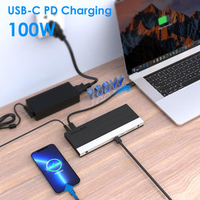 WAVLINK USB 3.0 ports and BC1.2 charging port showing fast data transfer and phone charging convenience