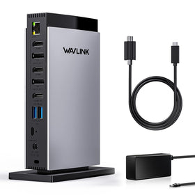 WAVLINK USB-C DisplayLink docking with triple HDMI outputs for crystal-clear 4K visuals.