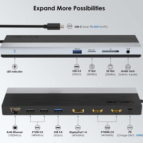 WAVLINK USB-C docking station enabling 4K triple display setup across HDMI/DP