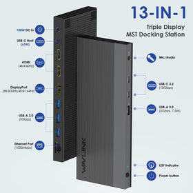 WAVLINK dock showing 2 HDMI and DP ports enabling multi-monitor setups