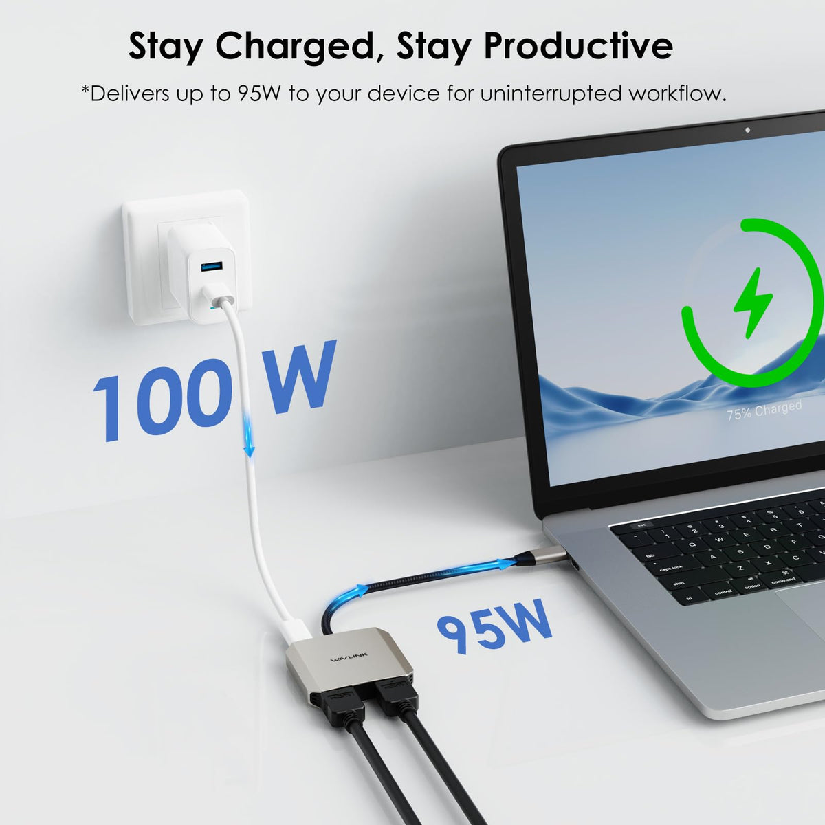 WAVLINK 95W PD capable to keep laptops charged during work