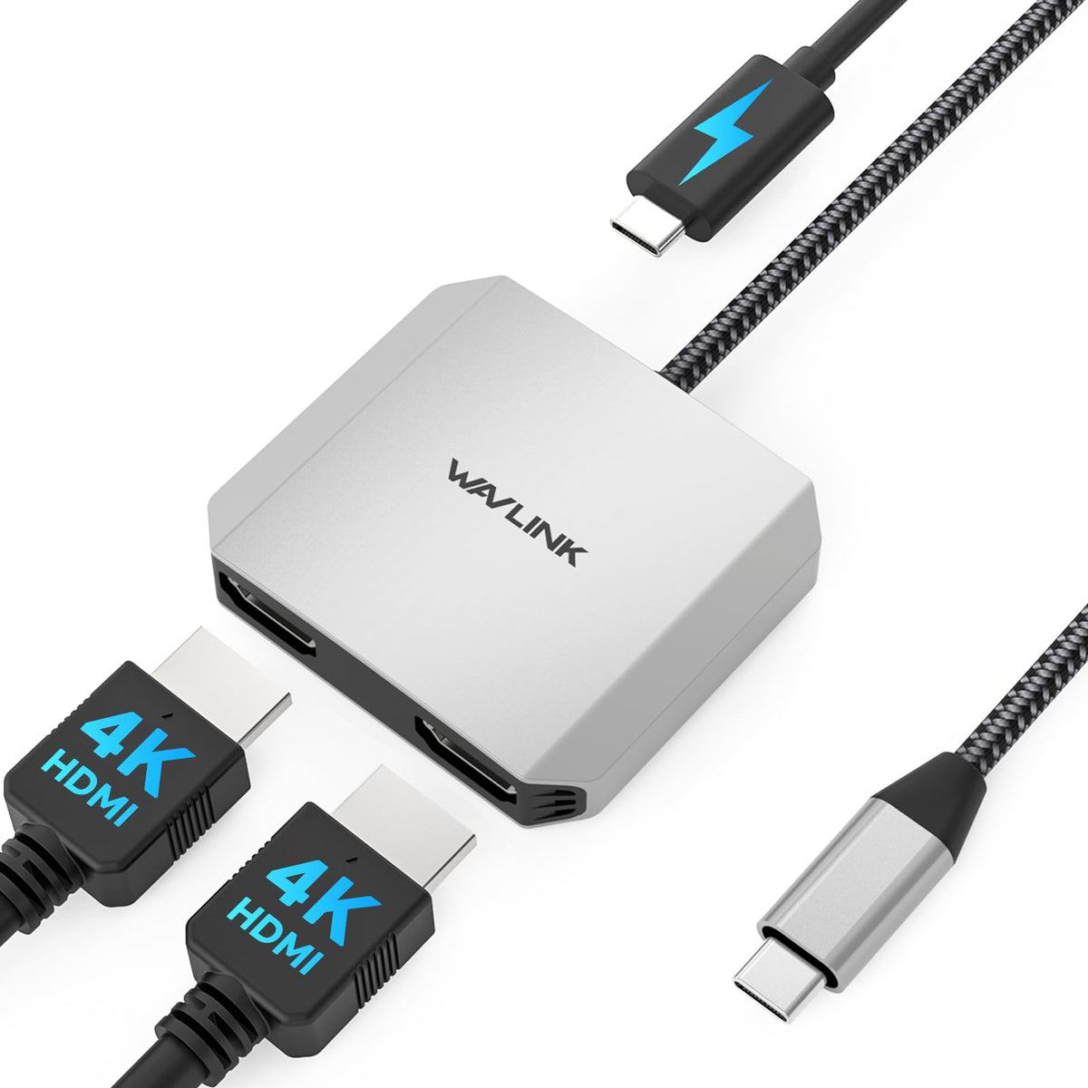 WAVLINK USB-C dual HDMI adapter front view for clean desk setup