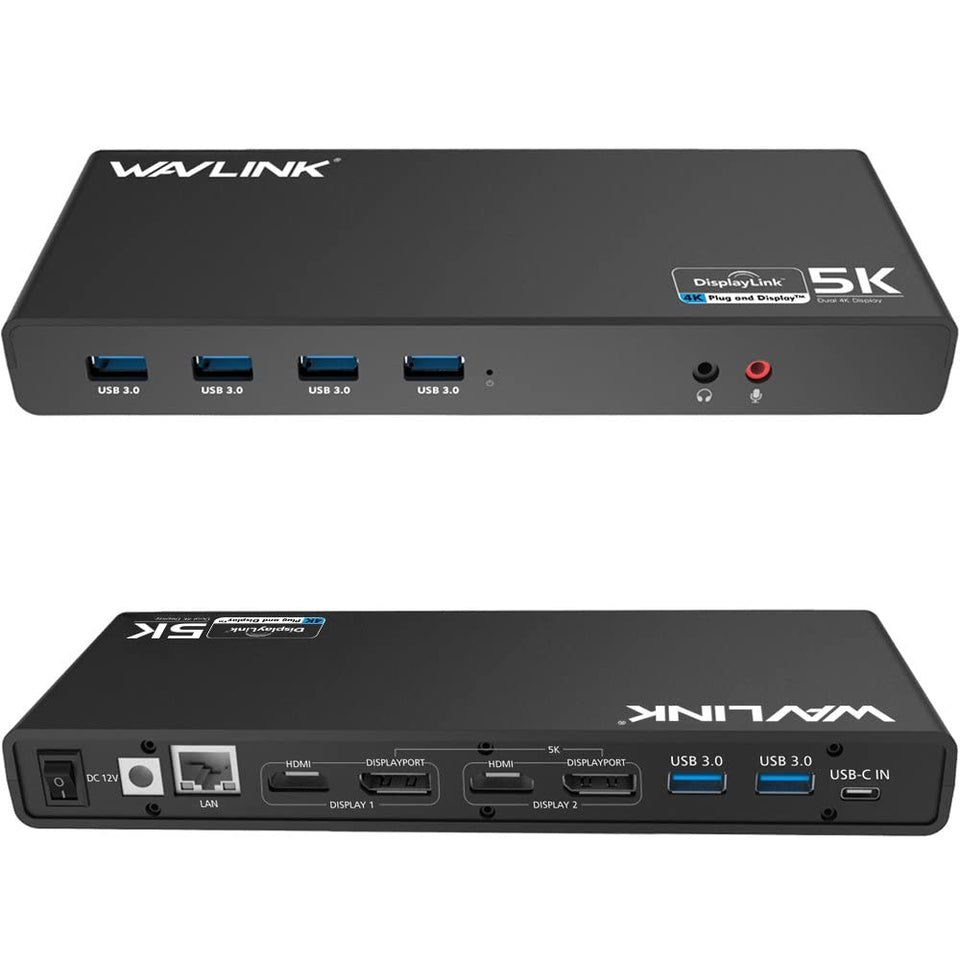 WAVLINK USB-C universal docking station with dual 4K outputs for productive multi-monitor setups.