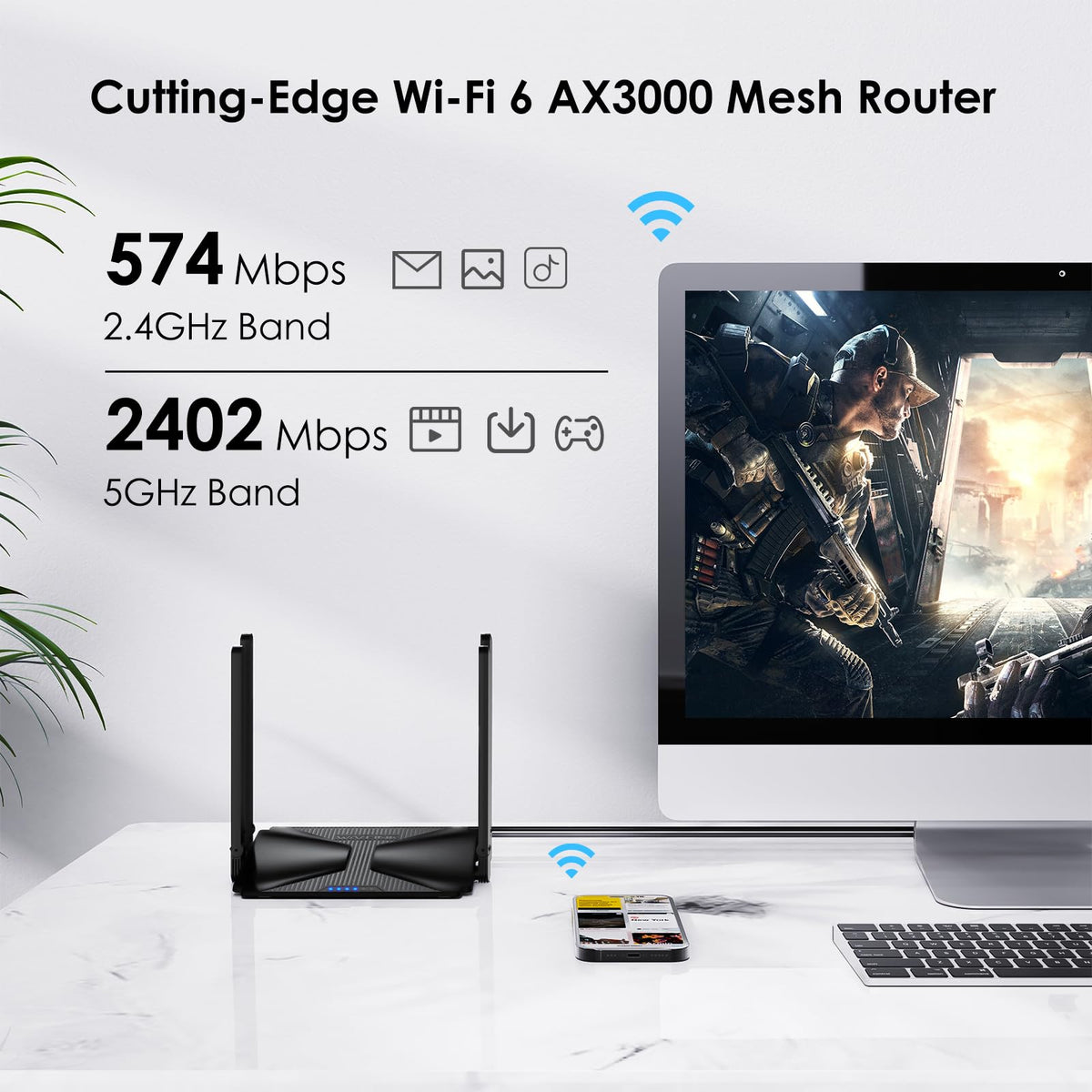 WAVLINK router back ports showing wide connectivity options.