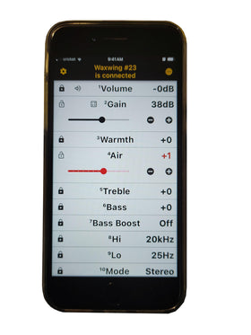 Waxwing Phono DSP Preamp app control enables easy on-the-go configuration from your phone.