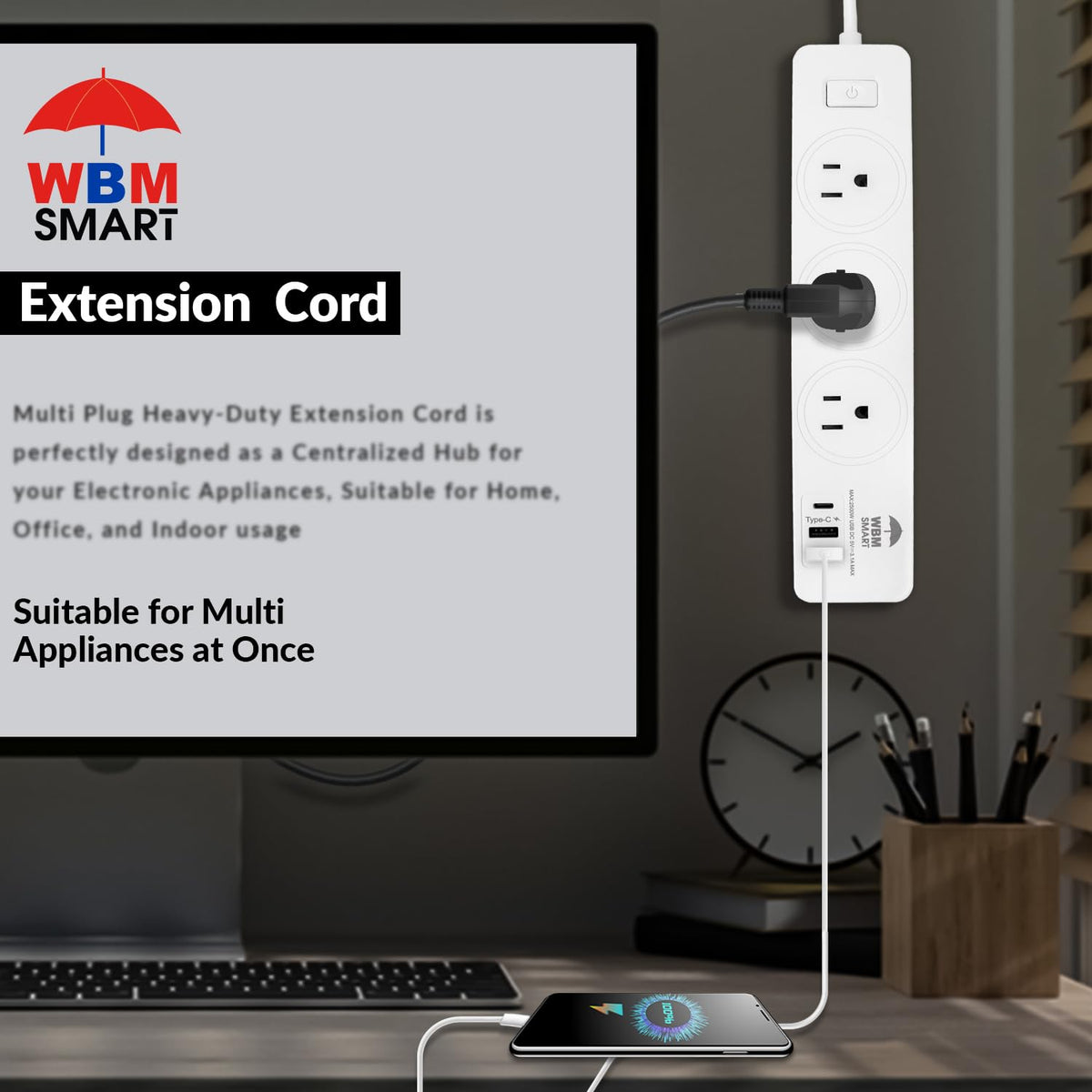 WBM SMART close-up of USB-A and USB-C ports for fast convenient charging
