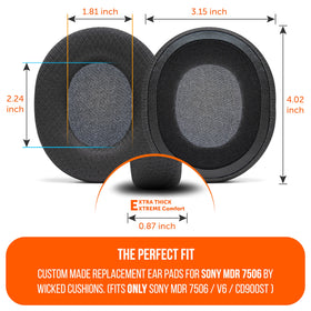 WC AirWeave ear pads for Sony MDR-V6, side view emphasizing air flow