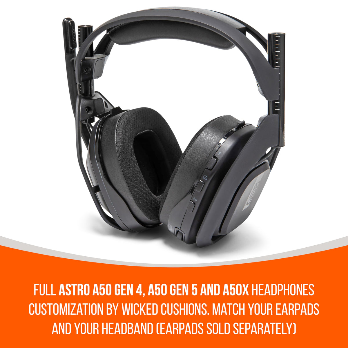 WC BandZ A50 easy-installation closeup shows quick setup on headset.