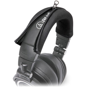 WC BandZ V2 headband cover on black ATH M50X close-up for flake-free listening