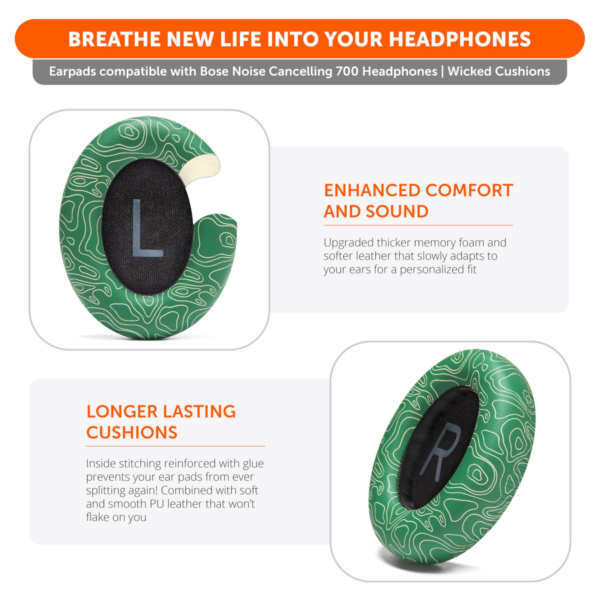 WC ear pads installed on Bose 700 headphones restoring seal and comfort