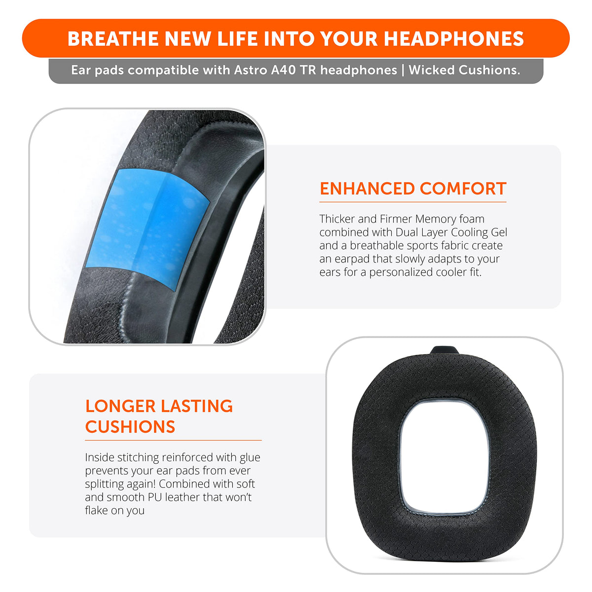 PU leather and breathable fabric on WC FreeZe A40 TR earpads