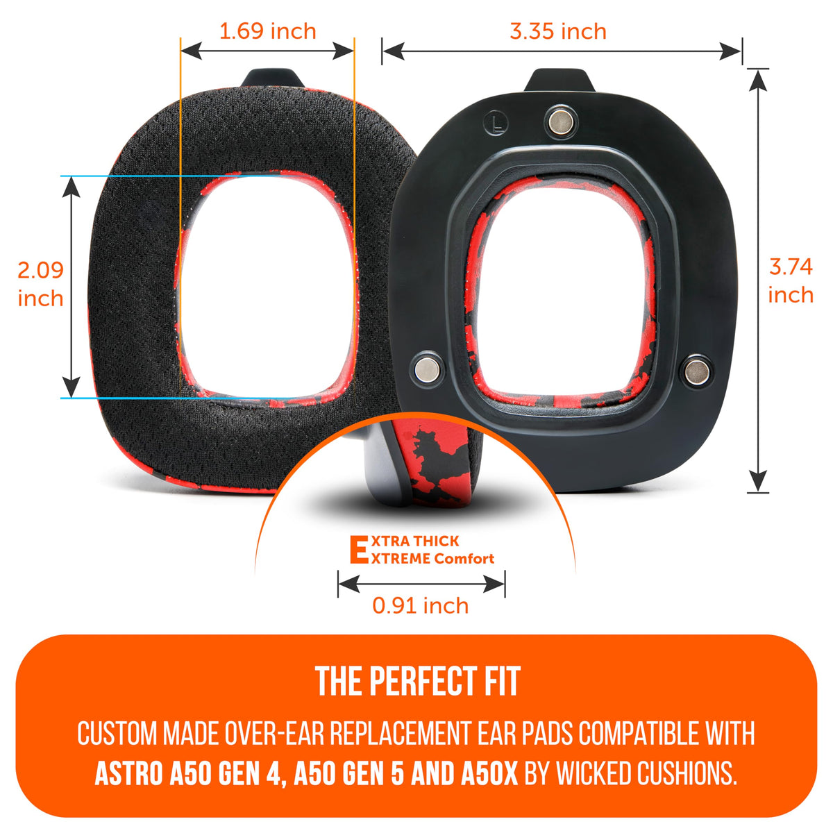 WC Freeze A50 thickness comparison with stock pad showing improved comfort and support